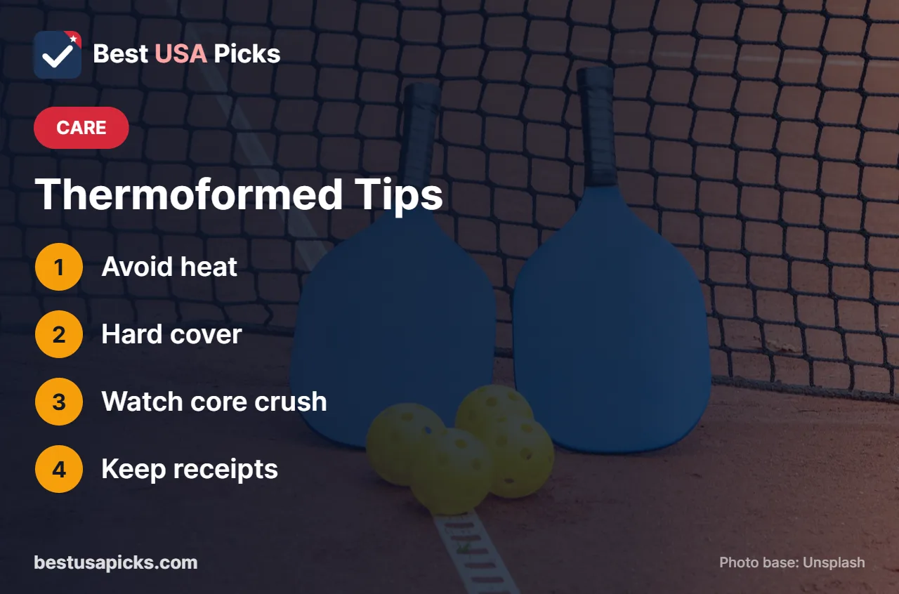 Thermoformed pickleball paddle tips