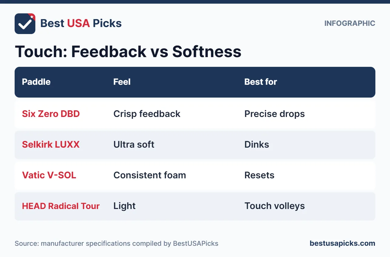 Pickleball paddle touch feedback vs softness