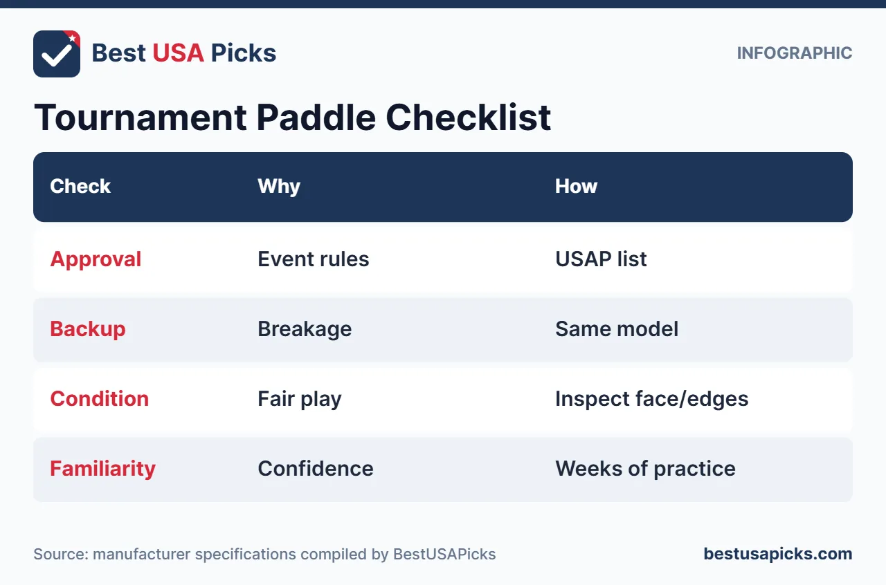 Tournament pickleball paddle checklist infographic