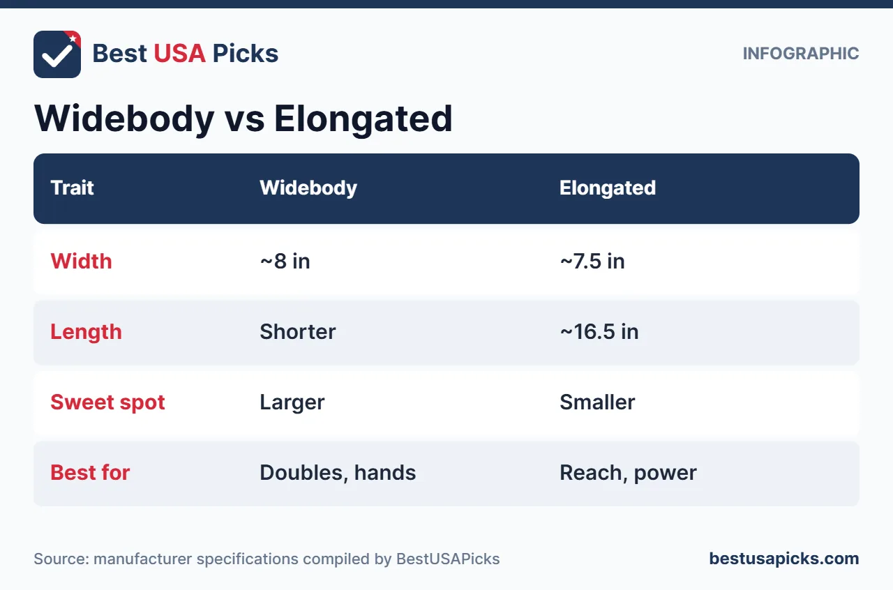 Widebody vs elongated pickleball paddle comparison