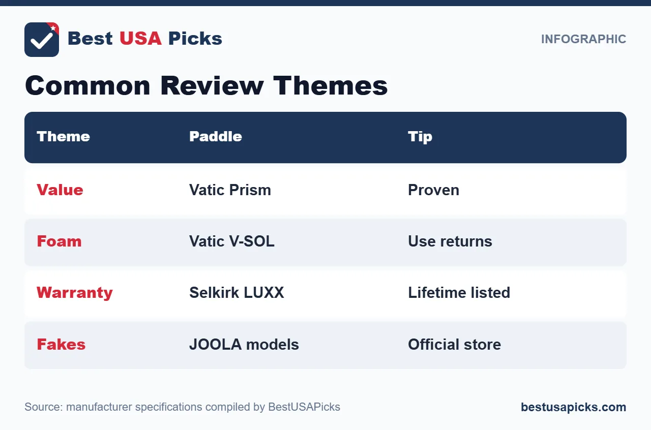 Common pickleball paddle review themes